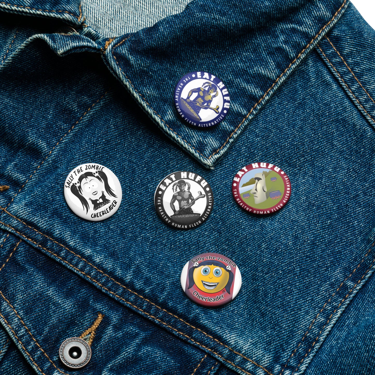 Set of pin buttons The Sally and Hufu Collection.