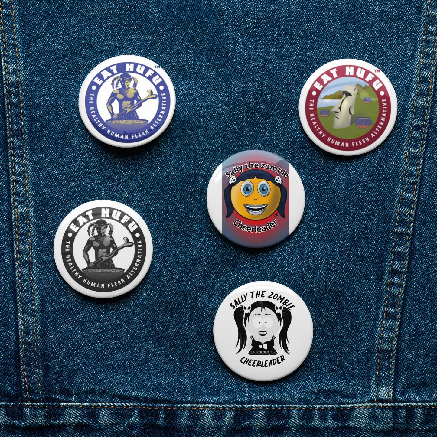 Set of pin buttons The Sally and Hufu Collection.